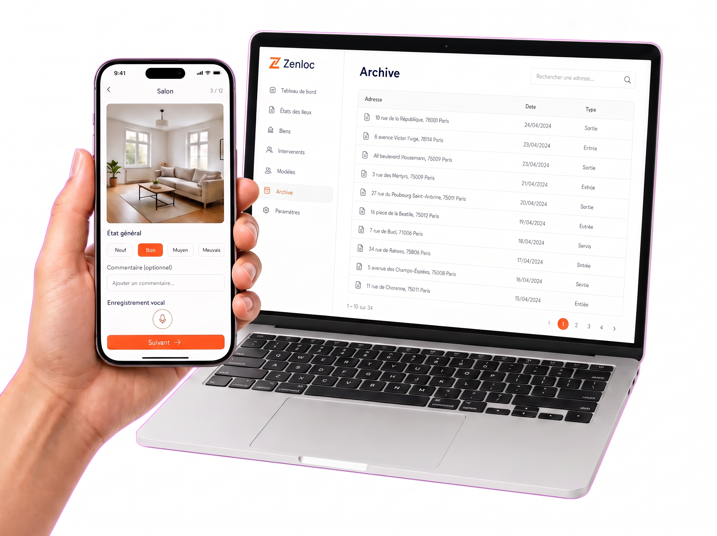 Application Zenloc sur smartphone et ordinateur portable